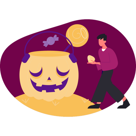 Boy showing halloween pumpkin  Illustration