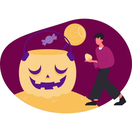 Boy showing halloween pumpkin  Illustration