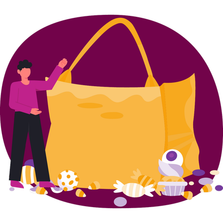 Boy showing halloween shopping bag  Illustration