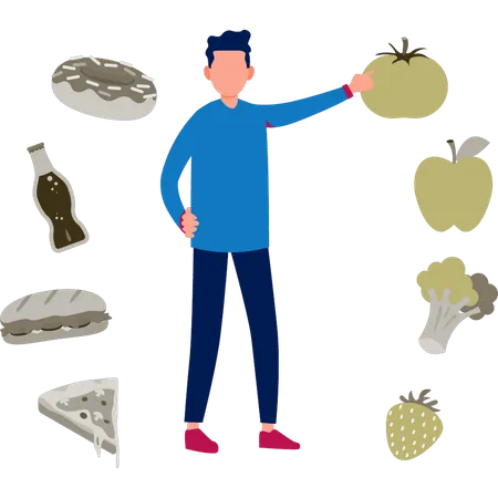 Boy showing healthy food  Illustration