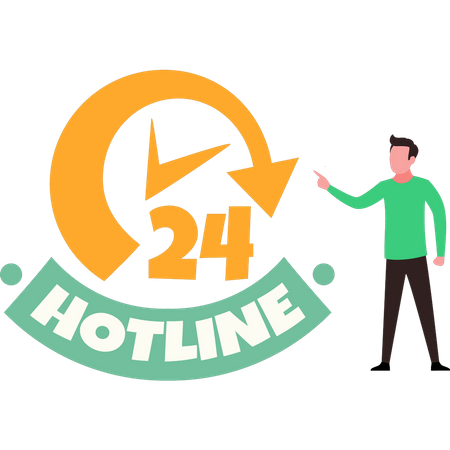 Boy Showing Hotline  Illustration