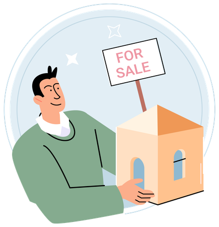 Boy showing house for sale  Illustration