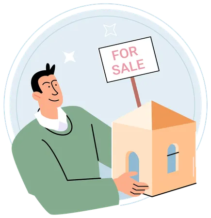 Boy showing house for sale  Illustration