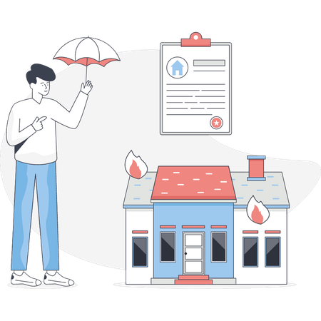 Boy showing house insurance  Illustration