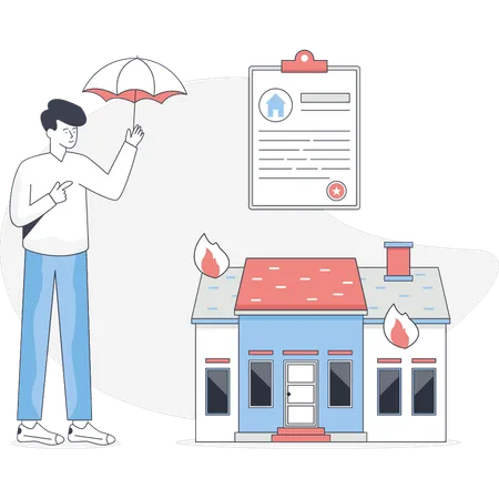 Boy showing house insurance  Illustration