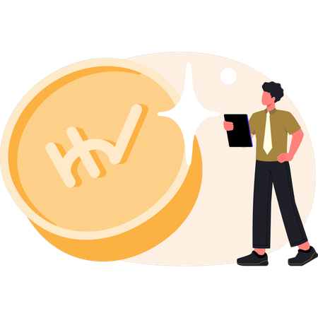 Boy showing hv coin  Illustration