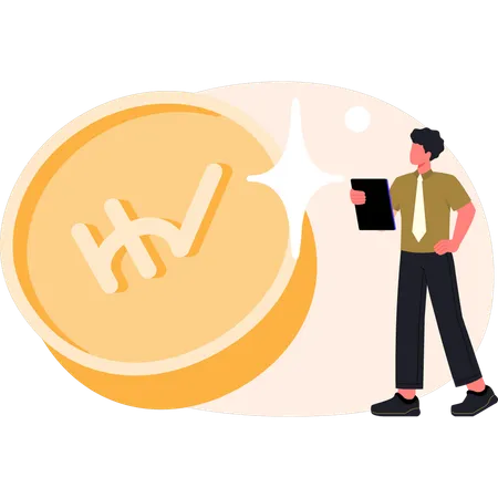 Boy showing hv coin  Illustration