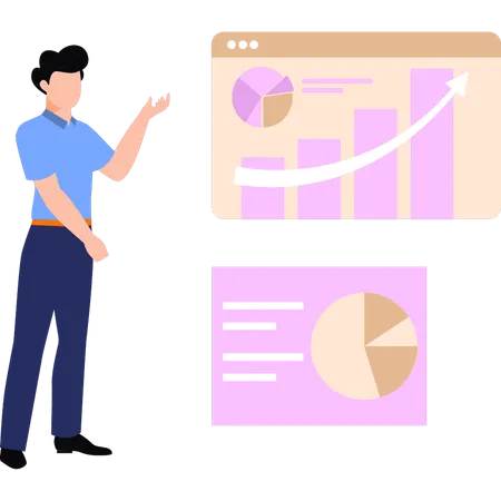 Boy showing increase in graph  Illustration