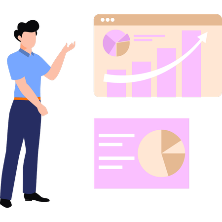 Boy showing increase in graph  Illustration