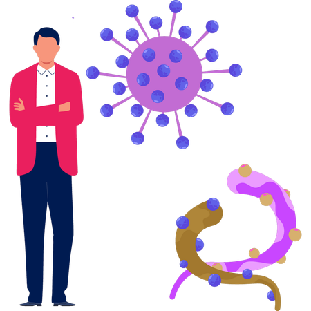 Boy showing infection by bacteria  Illustration