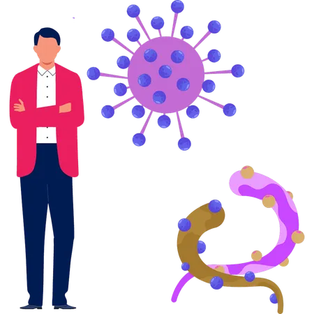 Boy showing infection by bacteria  イラスト