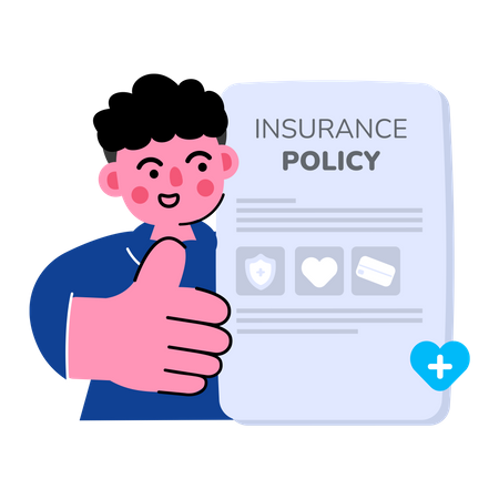 Boy showing insurance policy document and thumb up  Illustration
