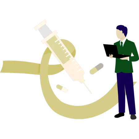 Boy showing international aids vaccine day  Illustration