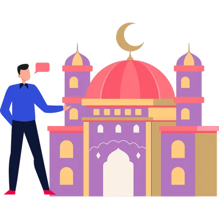 Boy showing Islamic place  Illustration