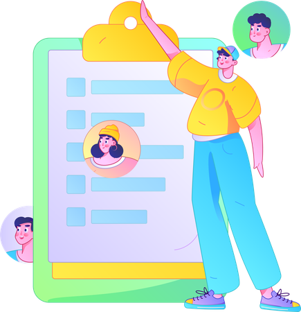 Boy showing job application form  Illustration