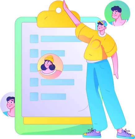 Boy showing job application form  Illustration