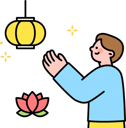 Boy showing lantern  Illustration