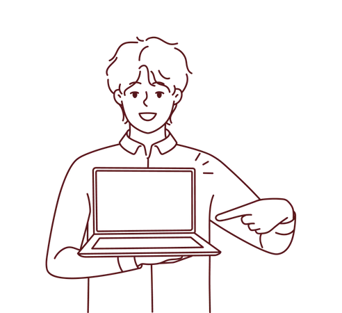 Boy showing laptop screen Illustration
