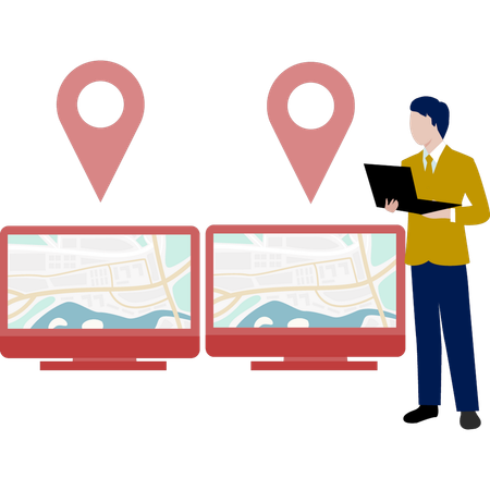 Boy showing location pins  Illustration