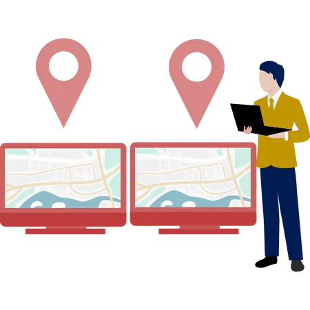 Boy showing location pins  Illustration