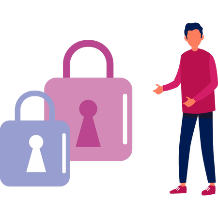 Boy showing lock security  Illustration