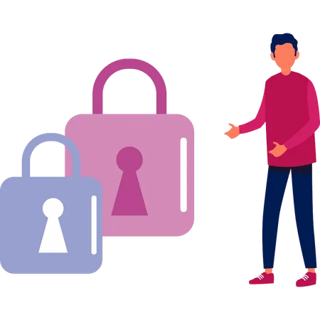 Boy showing lock security  Illustration