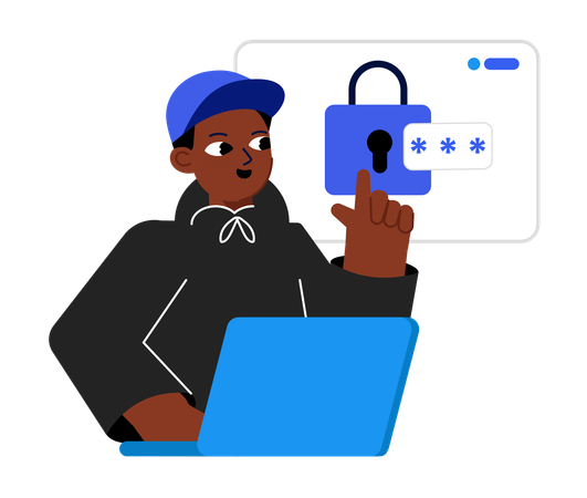 Boy showing Login Protection  Illustration