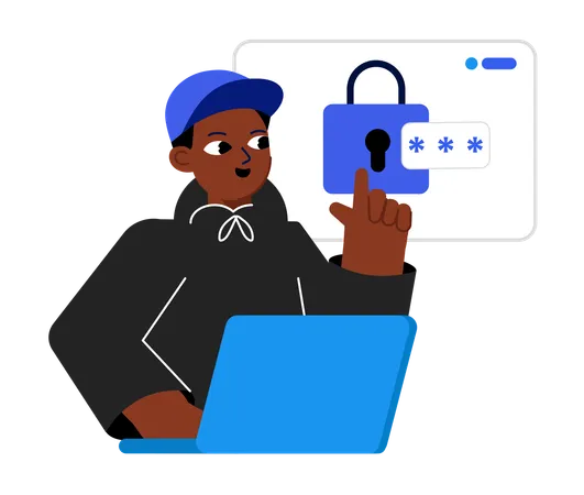 Boy showing Login Protection  Illustration