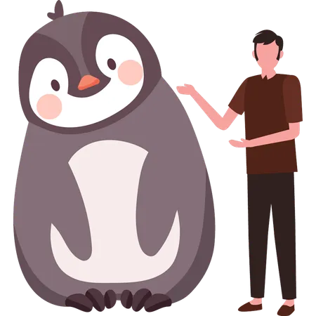 Boy showing love towards penguin  Illustration