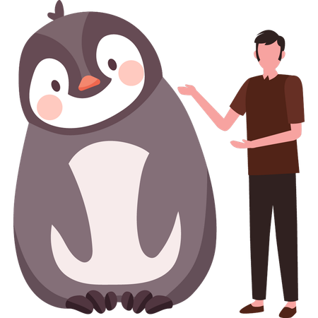 Boy showing love towards penguin  Illustration