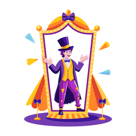 Boy showing magic in circus  Illustration