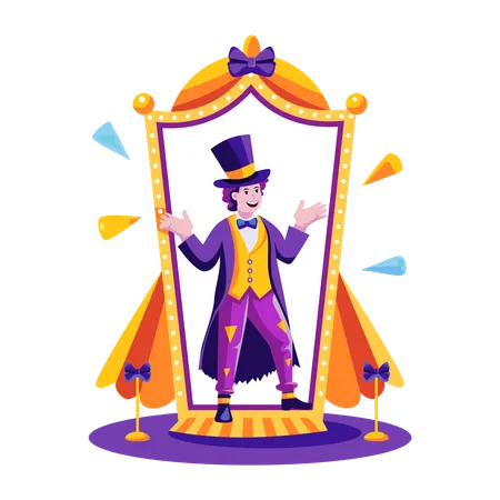 Boy showing magic in circus  Illustration