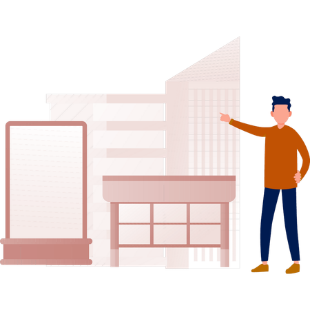 Boy showing marketing board  Illustration