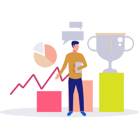 Boy Showing Marketing Pie Graph  Illustration