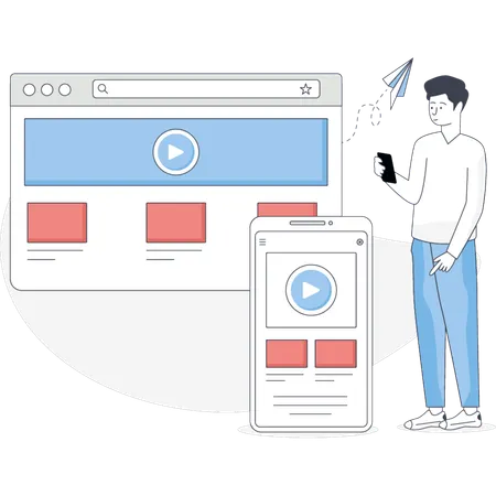 Boy Showing Marketing Video  Illustration
