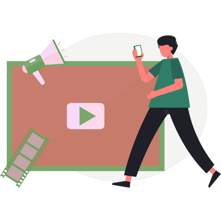 Boy showing marketing video  Illustration