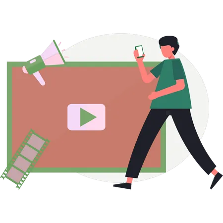 Boy showing marketing video  Illustration