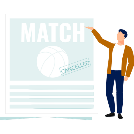 Boy showing match cancelation notification  Illustration