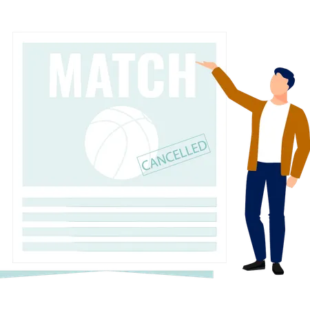 Boy showing match cancelation notification  Illustration