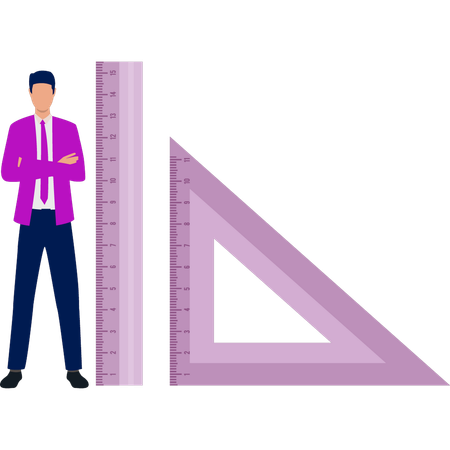 Boy showing measurement scales  Illustration