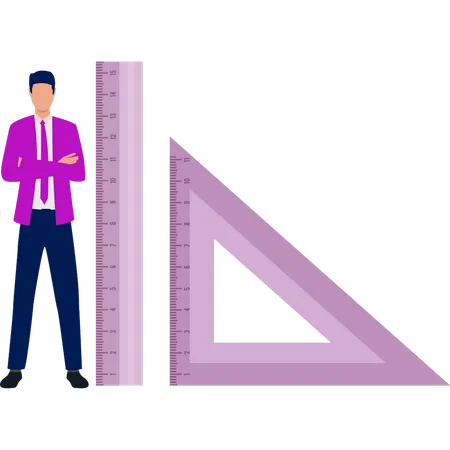 Boy showing measurement scales  Illustration