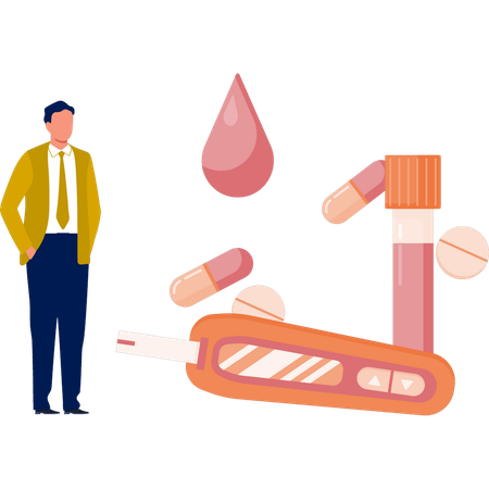Boy showing medicines to recover sugar level  Illustration