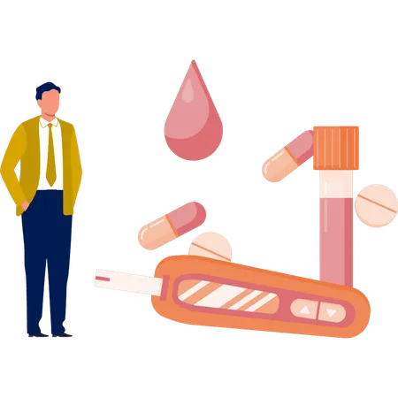 Boy showing medicines to recover sugar level  Illustration