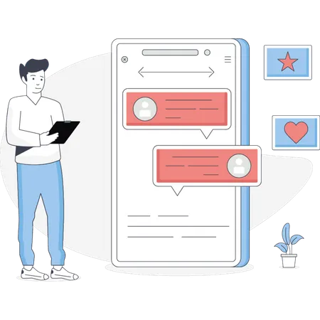 Boy Showing Mobile Chatting  Illustration