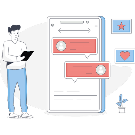 Boy Showing Mobile Chatting  Illustration