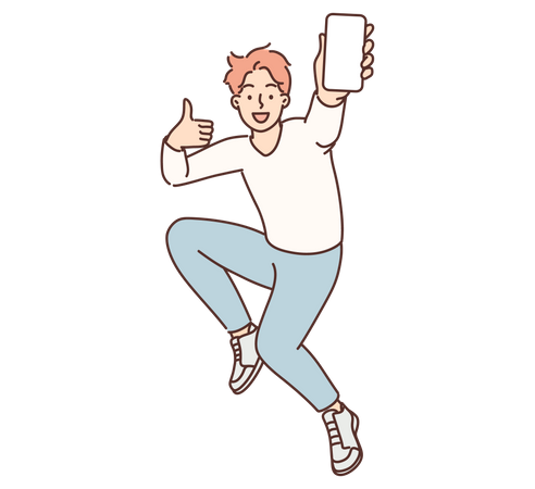Boy showing mobile screen  Illustration