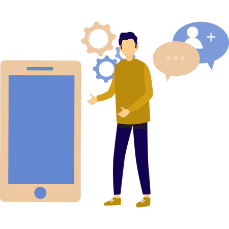 Boy showing mobile setting  Illustration