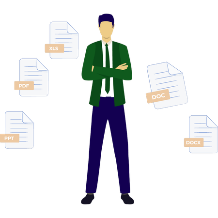 Boy showing multiple files  Illustration