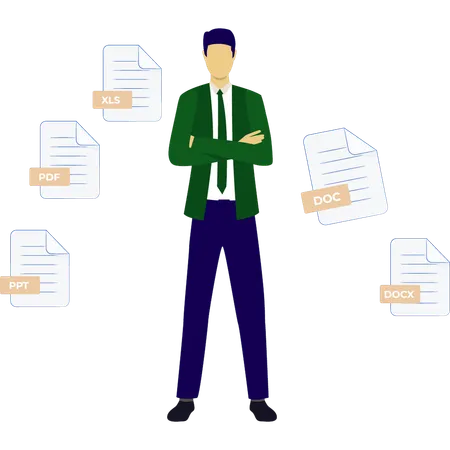 Boy showing multiple files  Illustration