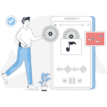 Boy  showing music app  Illustration
